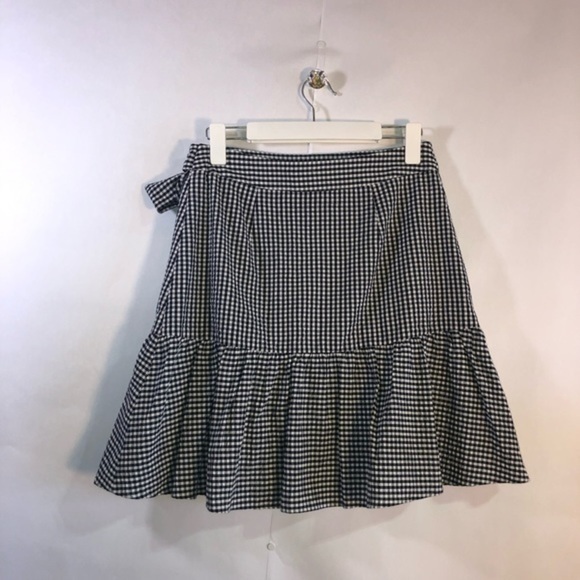 1901 Black & White Fall Gingham Ruffle Wrap Mini Skirt Size 4 - Picture 7 of 15
